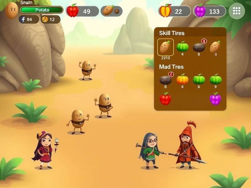 Spud Chronicles gameplay screenshot showing potato characters and Indian-inspired environments